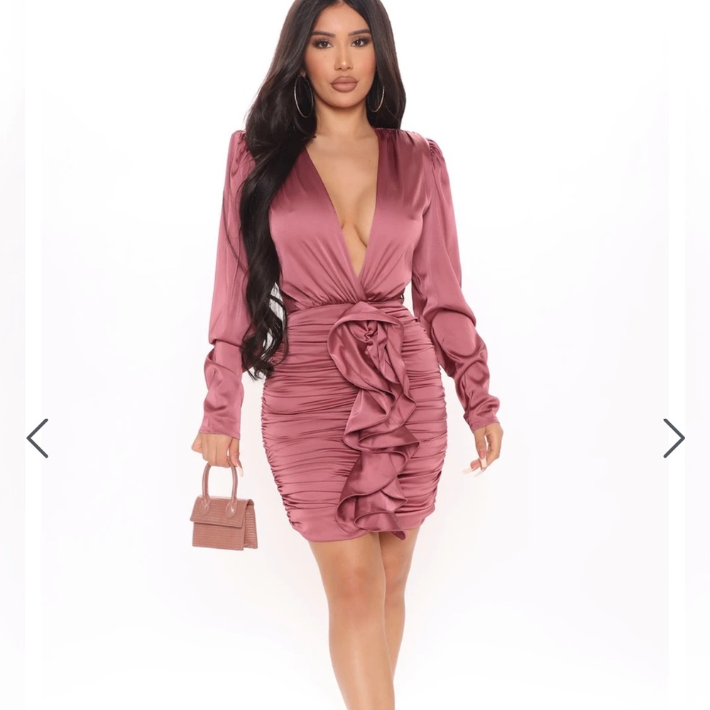 Fashion Nova “All Ruffled Up” satin mini dress